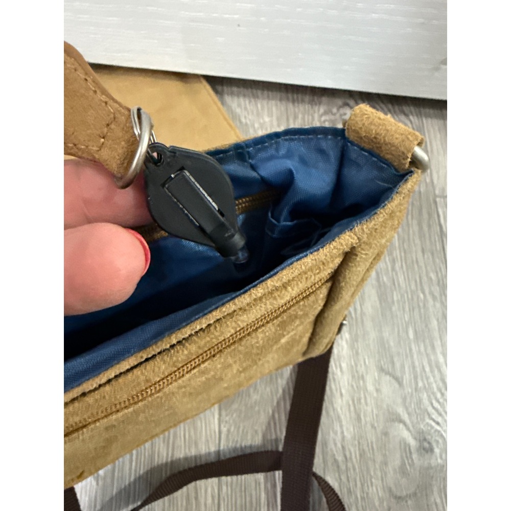 Travelon Tan Faux Suede‎ Crossbody Bag Travel Purse with Built-in Wallet - Picture 6 of 11